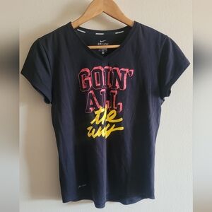 Nike dri fit graphic athletic vneck tshirt women's medium black red yellow